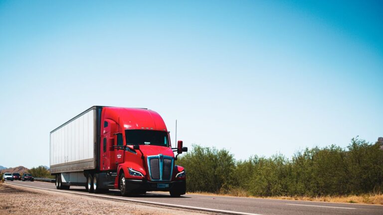 Diesel shortage and its effect on bottled water supply, semi truck driving on a US highway